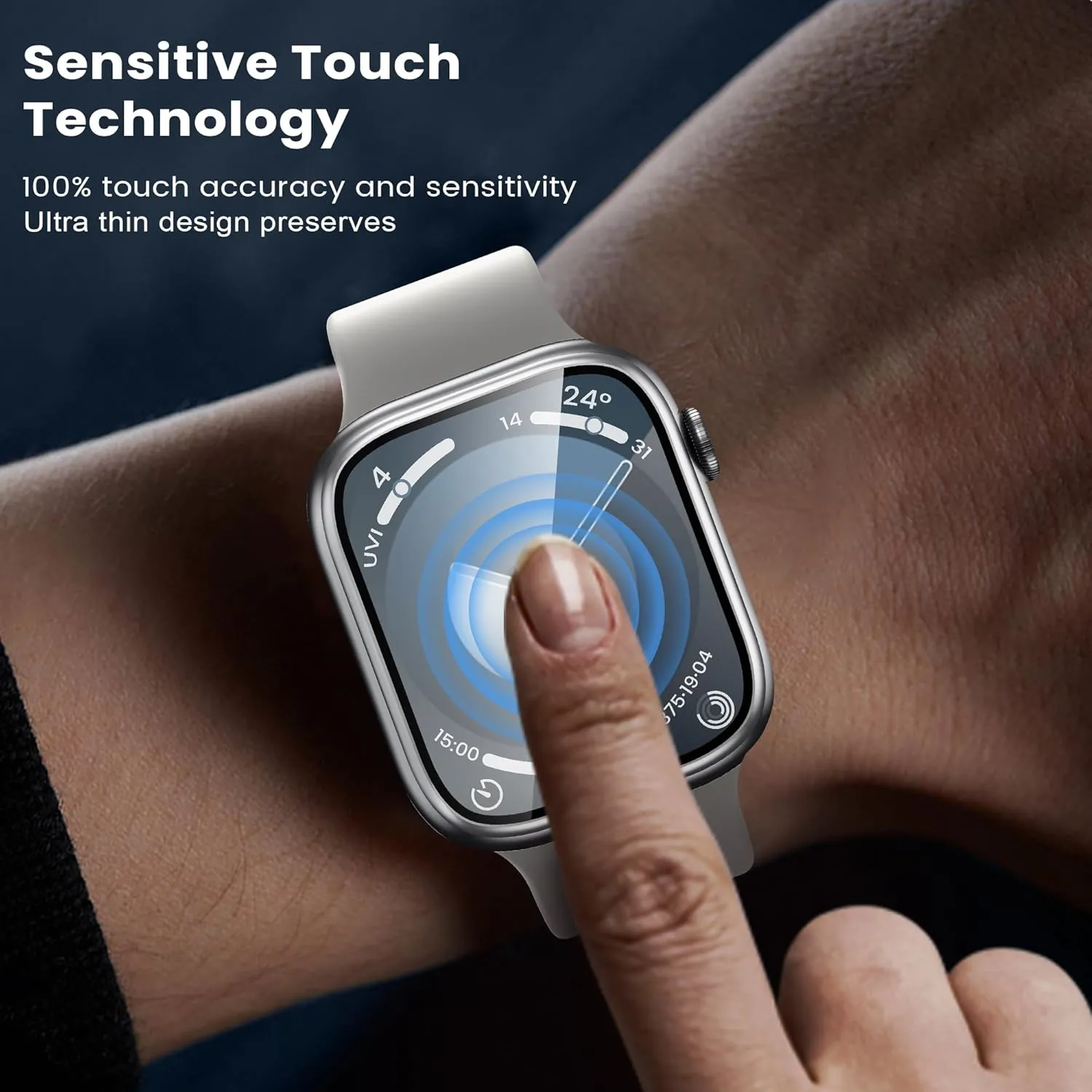 WSKEN for Apple Watch Screen Protector 41mm Series 9 8 7, Titanium Alloy Frame   9H Tempered Glass, [Keep Original] [Touch Sensitive] Lightweight Protective Glass for iwatch 41mm 2 Pack,Silver