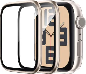 WSKEN for Apple Watch Screen Protector 44mm Series 9 8 7, Titanium Alloy Frame   9H Tempered Glass, [Keep Original] [Touch Sensitive] Lightweight Protective Glass for iwatch 44mm 2 Pack