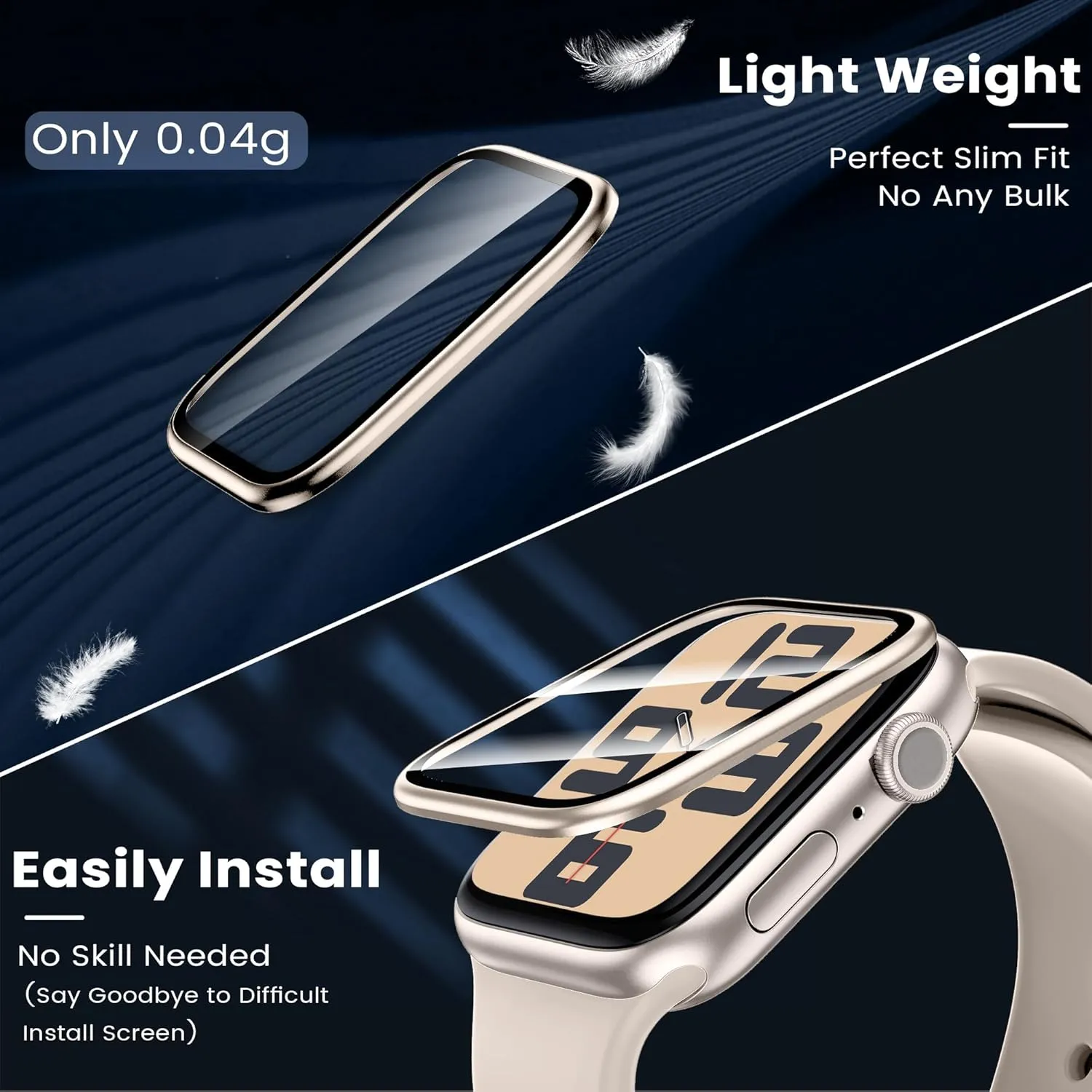 WSKEN for Apple Watch Screen Protector 44mm Series 9 8 7, Titanium Alloy Frame   9H Tempered Glass, [Keep Original] [Touch Sensitive] Lightweight Protective Glass for iwatch 44mm 2 Pack