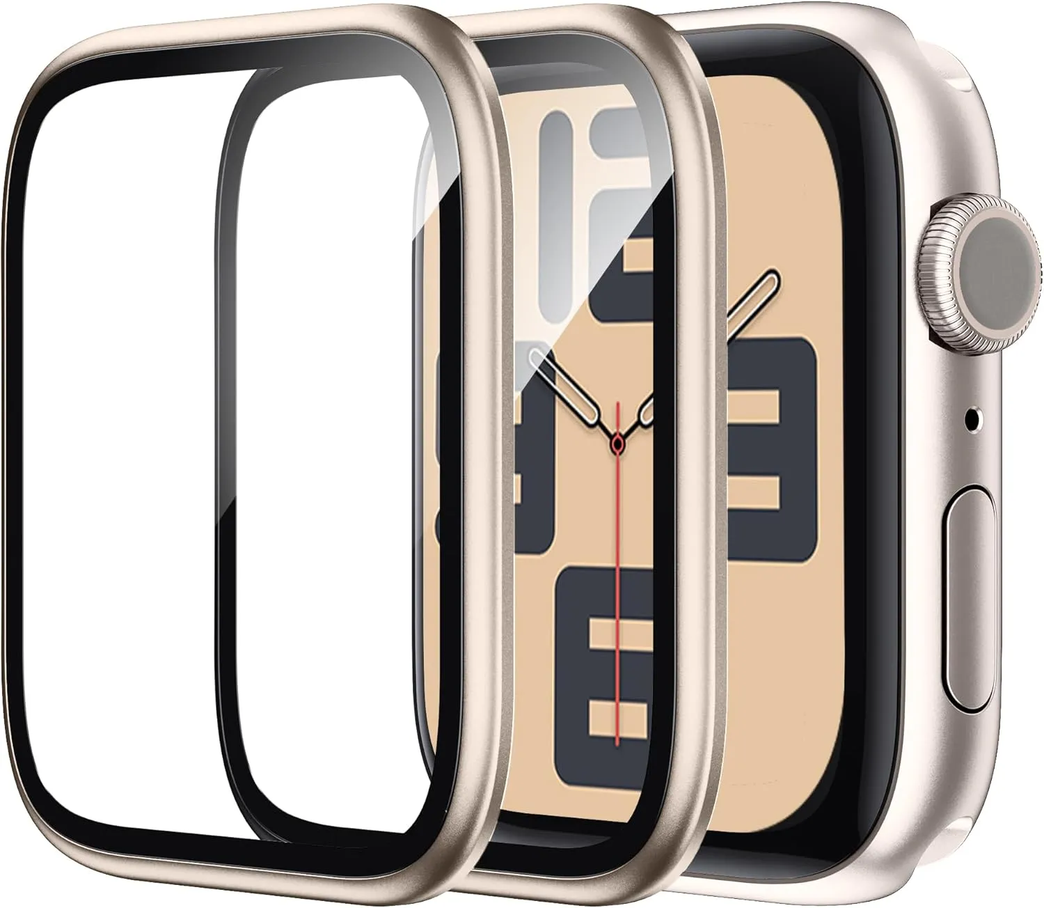 WSKEN for Apple Watch Screen Protector 44mm Series 9 8 7, Titanium Alloy Frame   9H Tempered Glass, [Keep Original] [Touch Sensitive] Lightweight Protective Glass for iwatch 44mm 2 Pack