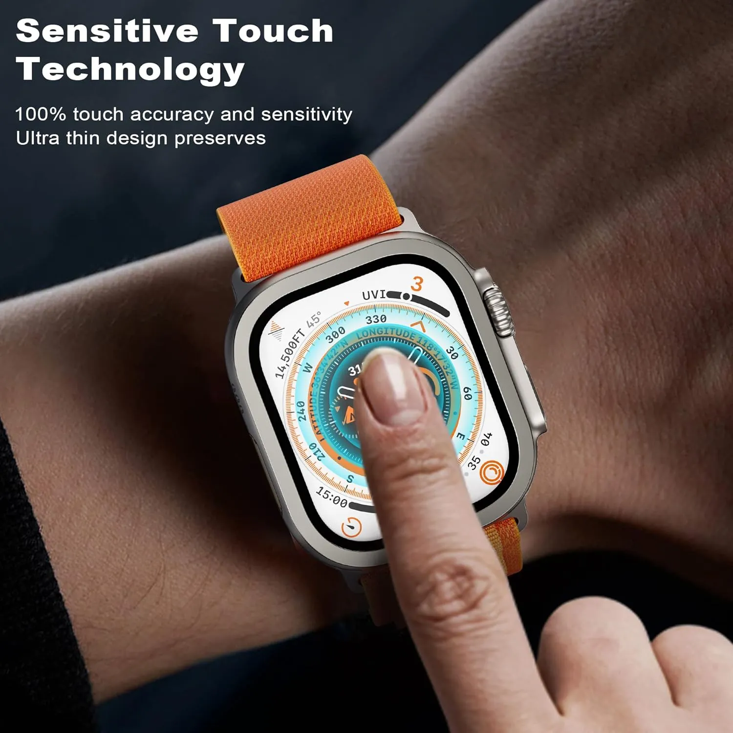 WSKEN for Apple Watch Ultra 2/Ultra Screen Protector 49mm,9H Tempered Glass   Titanium Alloy Frame, [Keep Original] [Touch Sensitive] Lightweight Protective Film iwatch 2 Pack,Original