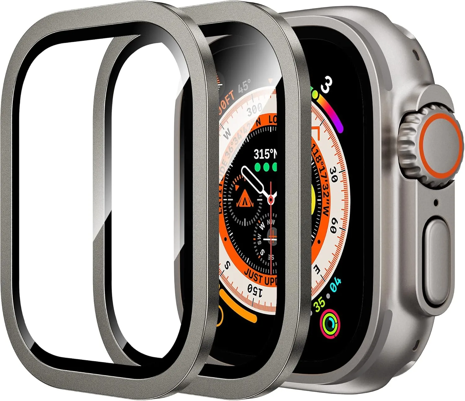 WSKEN for Apple Watch Ultra 2/Ultra Screen Protector 49mm,9H Tempered Glass   Titanium Alloy Frame, [Keep Original] [Touch Sensitive] Lightweight Protective Film iwatch 2 Pack,Original