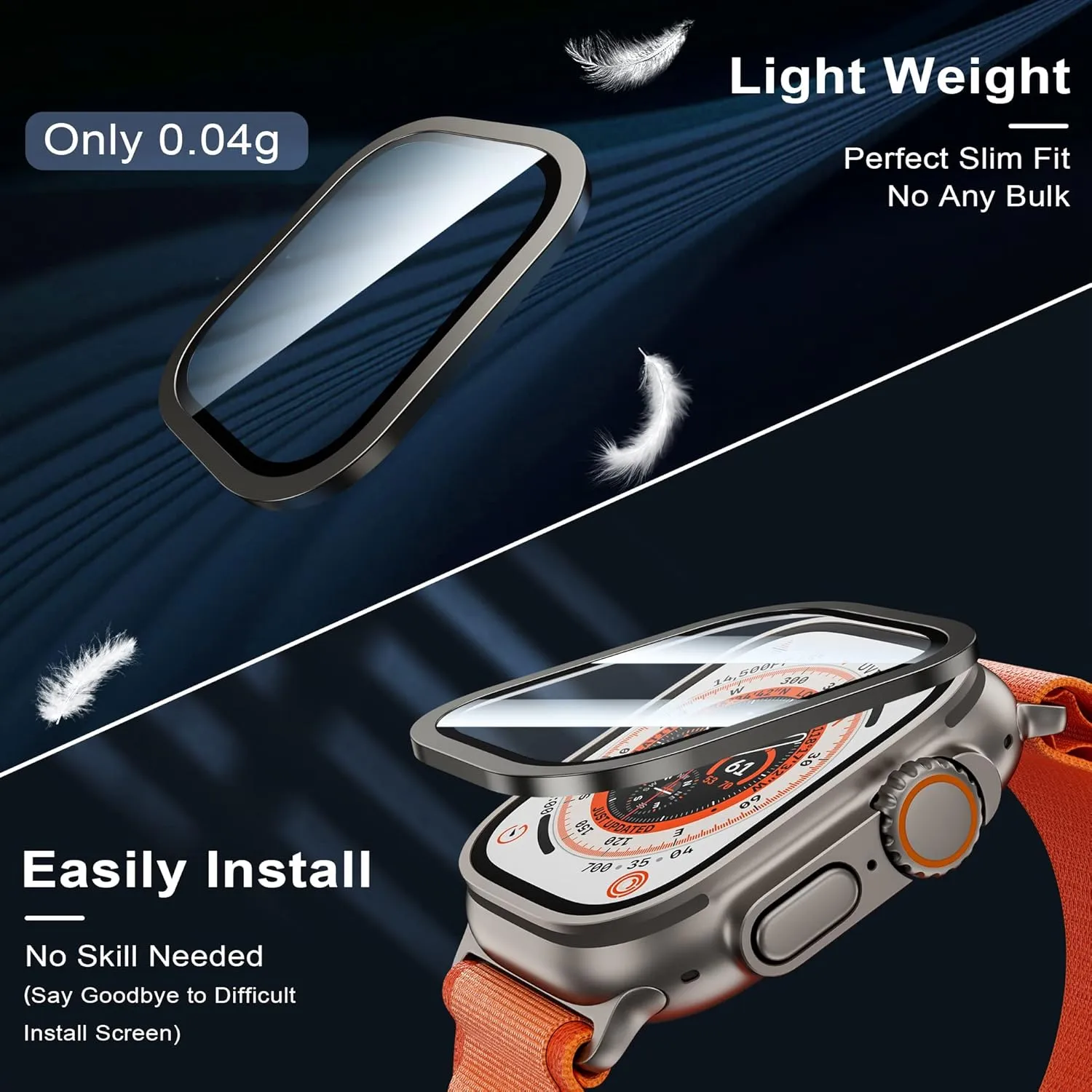 WSKEN for Apple Watch Ultra 2/Ultra Screen Protector 49mm,9H Tempered Glass   Titanium Alloy Frame, [Keep Original] [Touch Sensitive] Lightweight Protective Film iwatch 2 Pack,Original