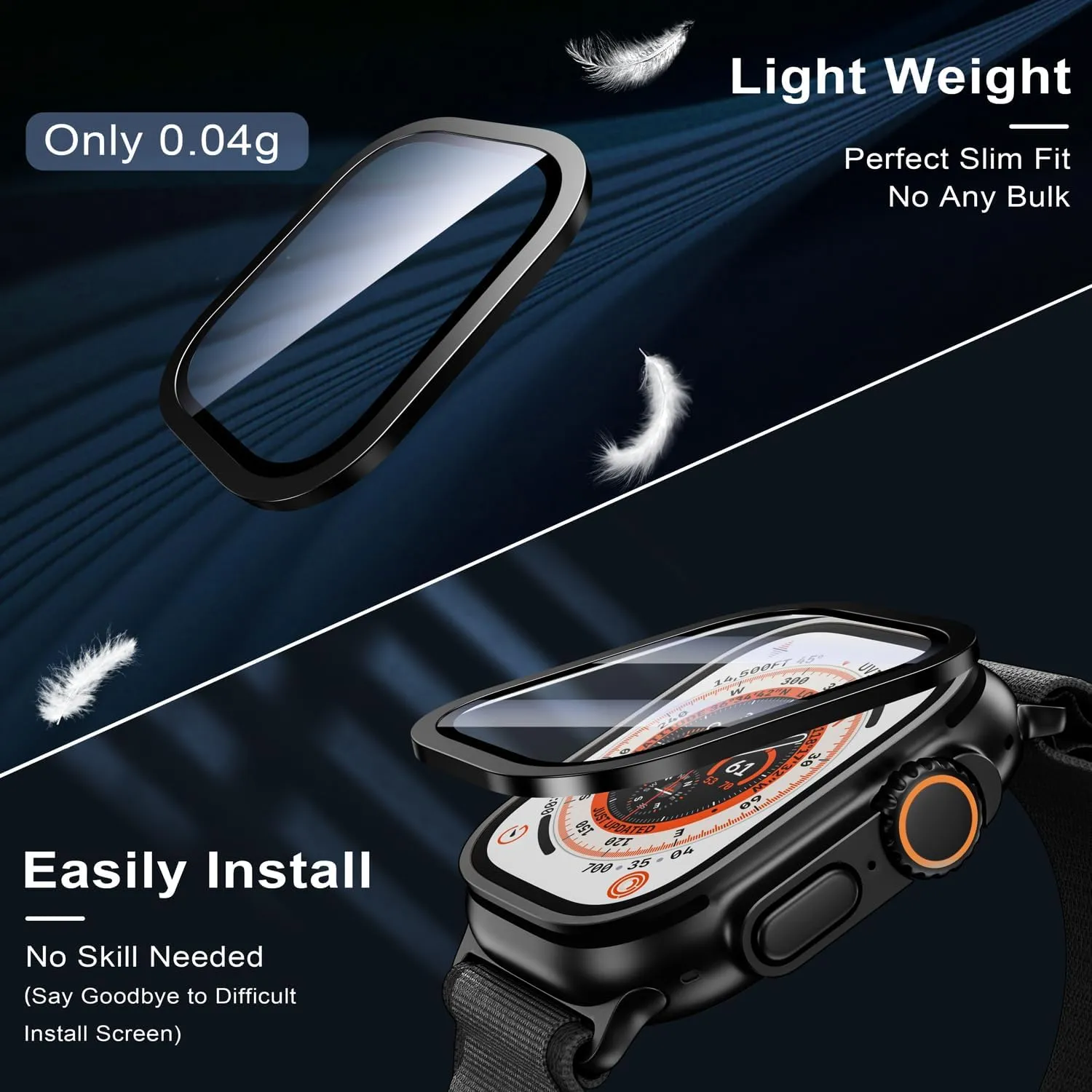WSKEN for Apple Watch Ultra 2/Ultra Screen Protector 49mm,9H Tempered Glass   Titanium Alloy Frame, [Keep Original] [Touch Sensitive] Lightweight Protective Glass Film for iwatch Ultra 2 Pack,Black