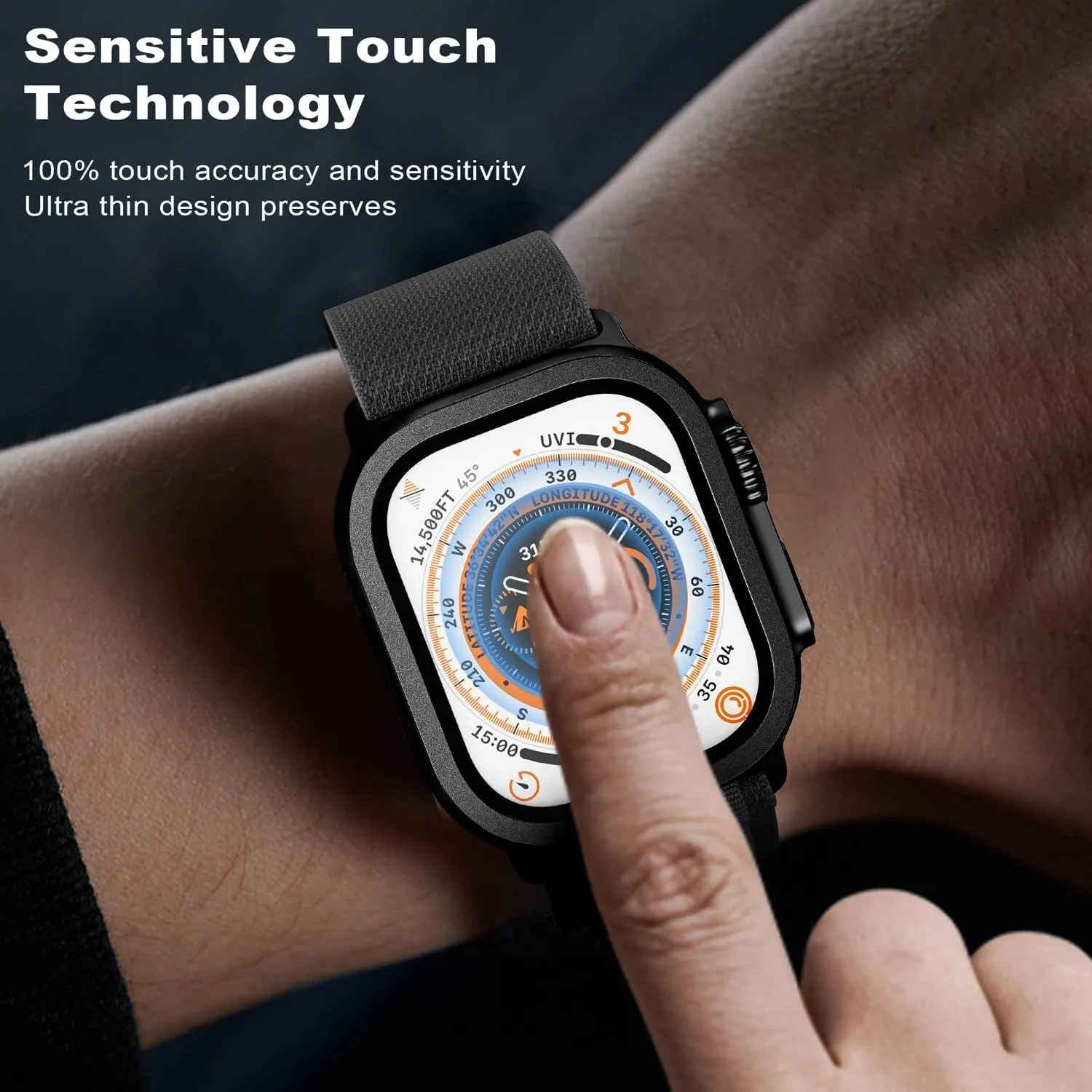 WSKEN for Apple Watch Ultra 2/Ultra Screen Protector 49mm,9H Tempered Glass   Titanium Alloy Frame, [Keep Original] [Touch Sensitive] Lightweight Protective Glass Film for iwatch Ultra 2 Pack,Black