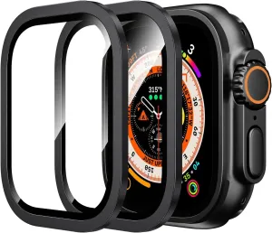 WSKEN for Apple Watch Ultra 2/Ultra Screen Protector 49mm,9H Tempered Glass   Titanium Alloy Frame, [Keep Original] [Touch Sensitive] Lightweight Protective Glass Film for iwatch Ultra 2 Pack,Black