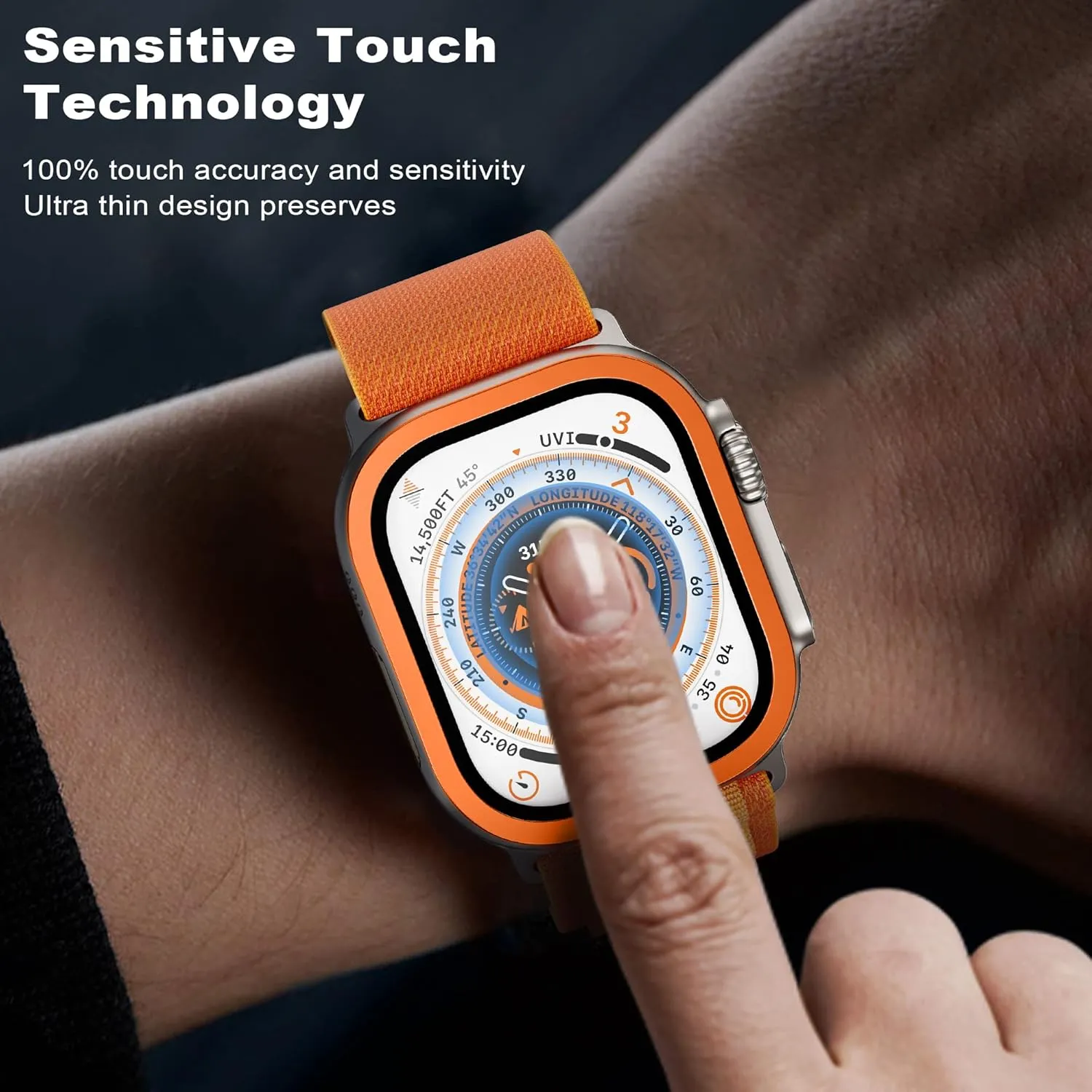 WSKEN for Apple Watch Ultra Screen Protector 49mm, 9H Tempered Glass   Titanium Alloy Frame, Lightweight Protective Glass Film for iWatch Ultra 2 Pack, Orange