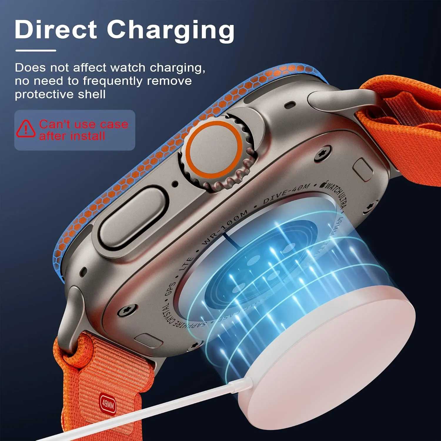 WSKEN for Apple Watch Ultra Screen Protector 49mm, 9H Tempered Glass   Titanium Alloy Frame, Lightweight Protective Glass Film for iWatch Ultra 2 Pack, Orange