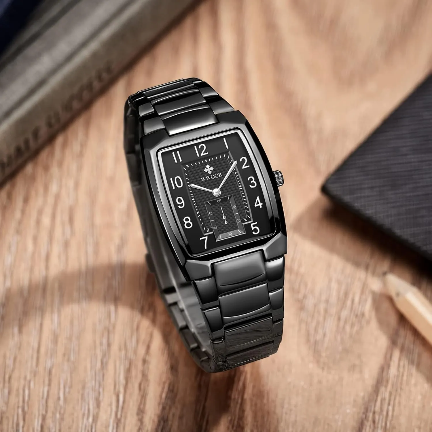 WWOOR Square Watches for Men Stainless Steel Mens Square Watch with Date Original Waterproof Analog Quartz Fashion Business Casual Wristwatch