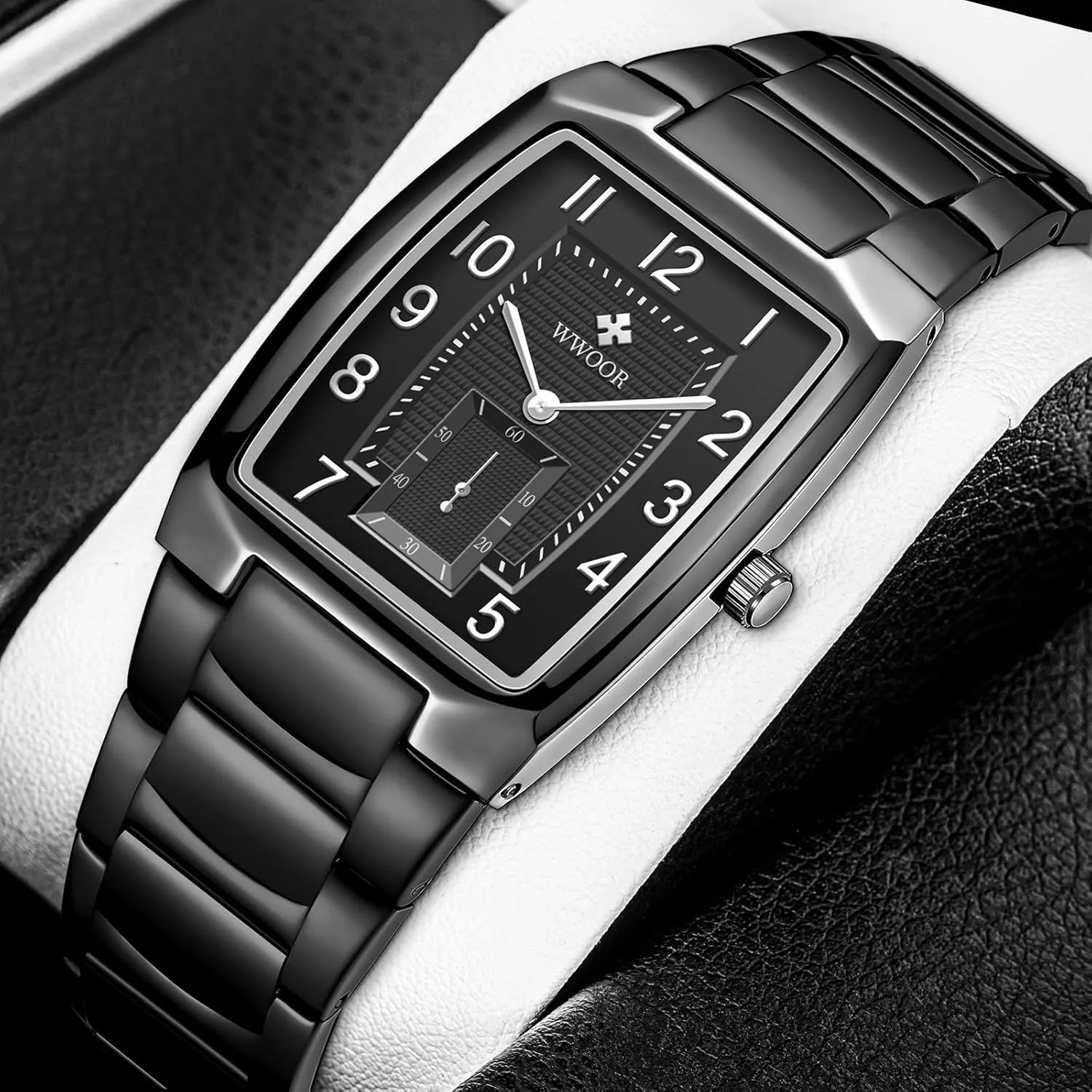 WWOOR Square Watches for Men Stainless Steel Mens Square Watch with Date Original Waterproof Analog Quartz Fashion Business Casual Wristwatch
