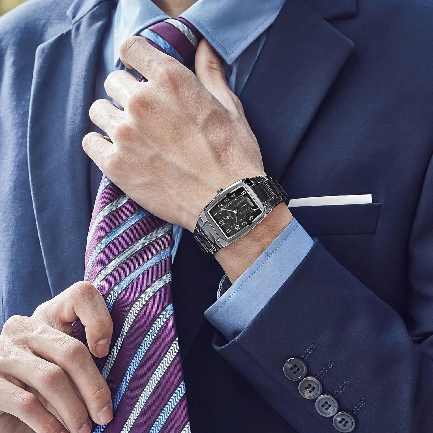 WWOOR Square Watches for Men Stainless Steel Mens Square Watch with Date Original Waterproof Analog Quartz Fashion Business Casual Wristwatch