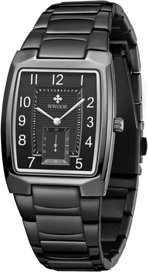 WWOOR Square Watches for Men Stainless Steel Mens Square Watch with Date Original Waterproof Analog Quartz Fashion Business Casual Wristwatch