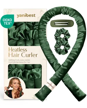 Yanibest Satin Heatless Curler Set, Overnight Hair Curler to Sleep in, No Heat Heatless Curl with Scrunchies and Clip，Green
