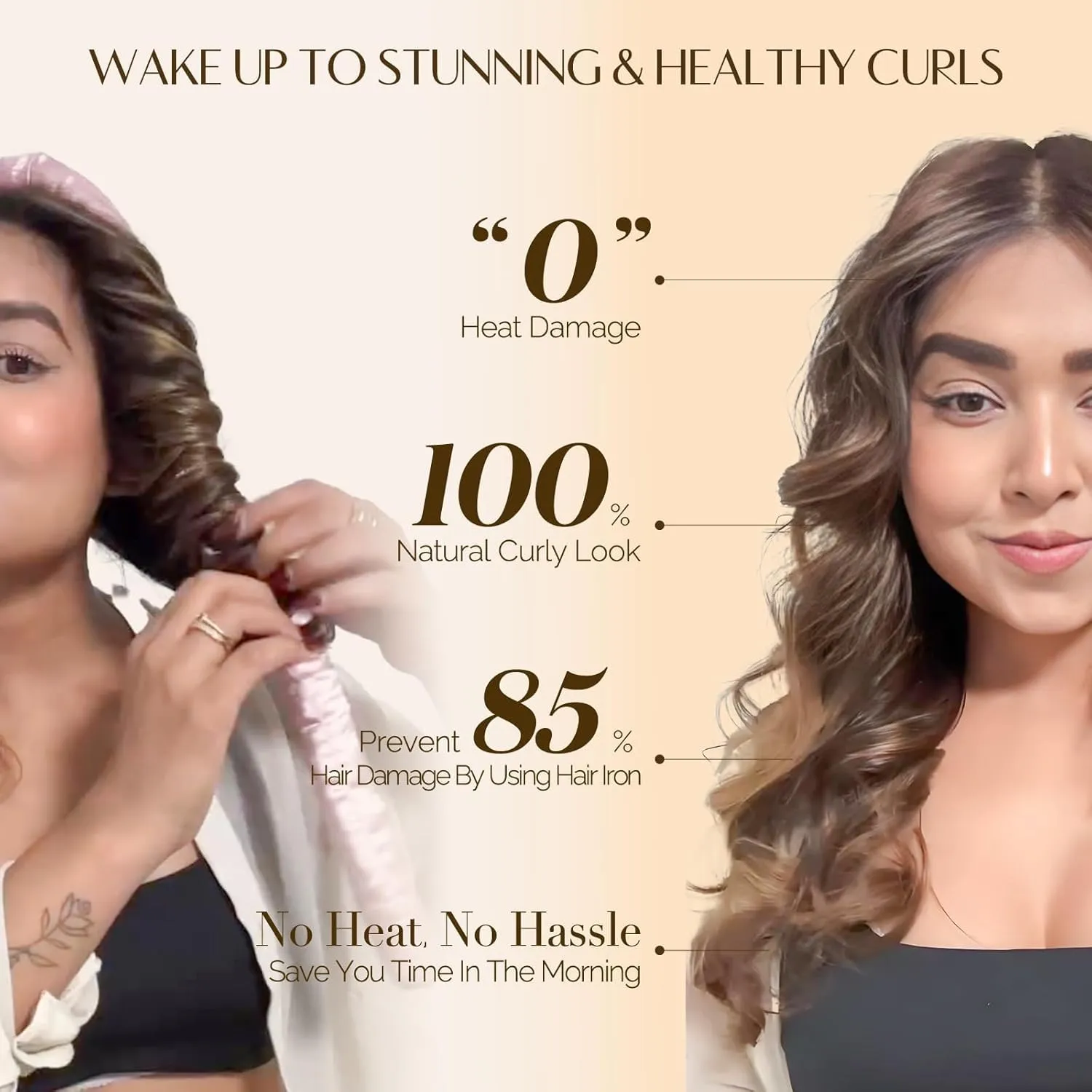 Yanibest Satin Heatless Curler Set, Overnight Hair Curler to Sleep in, No Heat Heatless Curl with Scrunchies and Clip，Green
