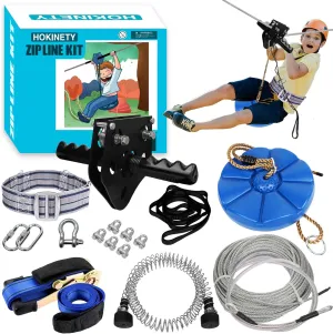 Zip Line Kit for Kids Adults : 76FT Up to 380Lbs Quick Setup Zipline for Backyard Outdoor with 100% Rust Proof Removable Trolley Ratchet System Swing Seat Safety Belt Spring Brake