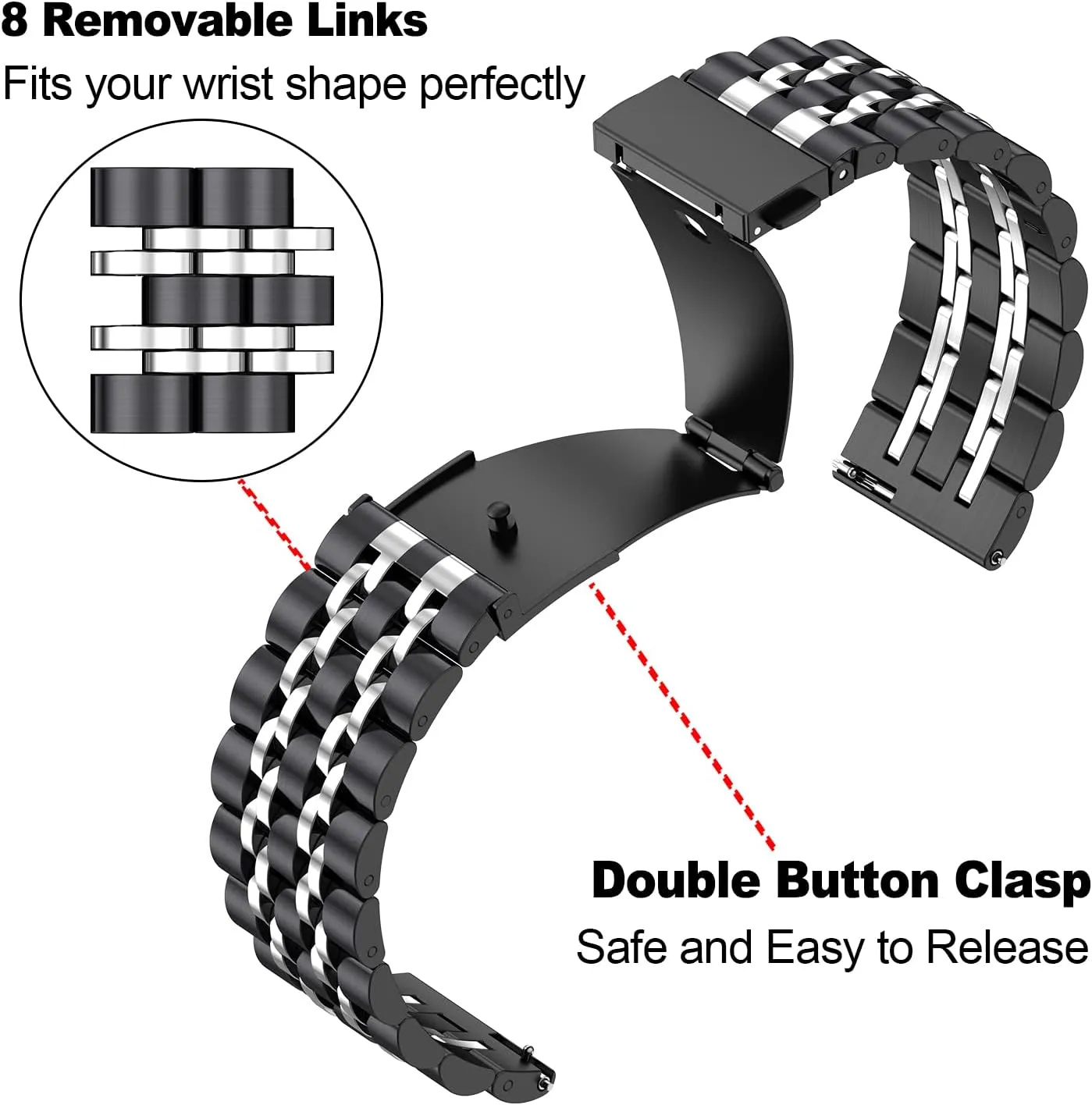 ZPJPPLX Universal Quick Release Watch Band,18mm 20mm 22mm Stainless Steel Metal Straps for Samsung Galaxy Watch 6/5/4/3,Garmin Watch,Huawei Watch, Amazfit GTS Replacement Band