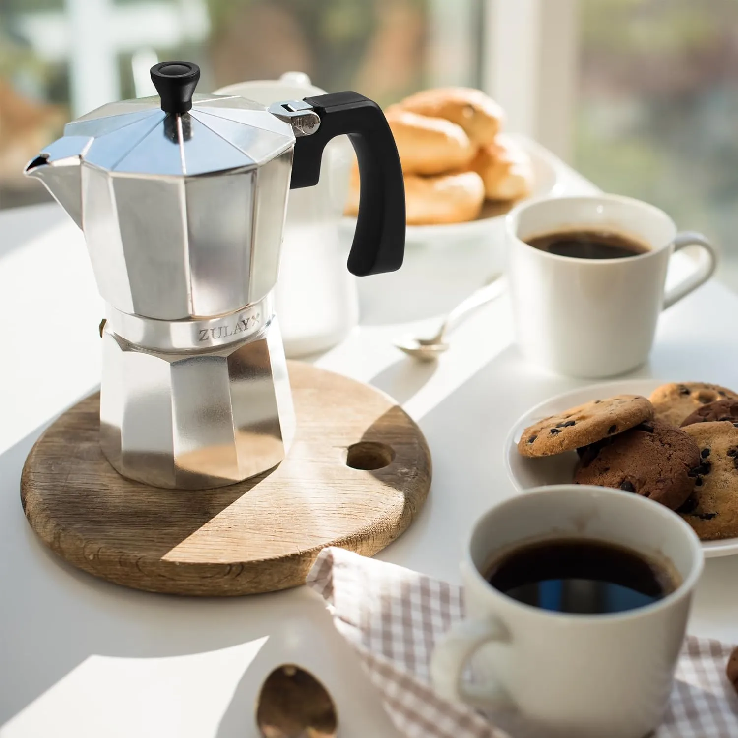 Zulay Moka Pot Espresso Stovetop Coffee Maker - Leak-Proof, Stainless Steel, Easy to Clean, Heat Resistant Handle & Knob - Makes 3 Espresso Cups - Silver